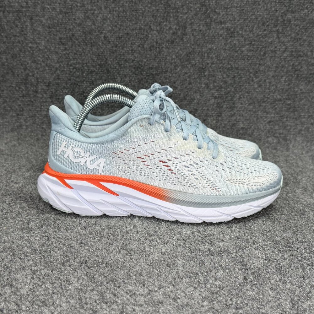 HOKA Women's Light Blue Cushion Running Shoes with Orange Accent